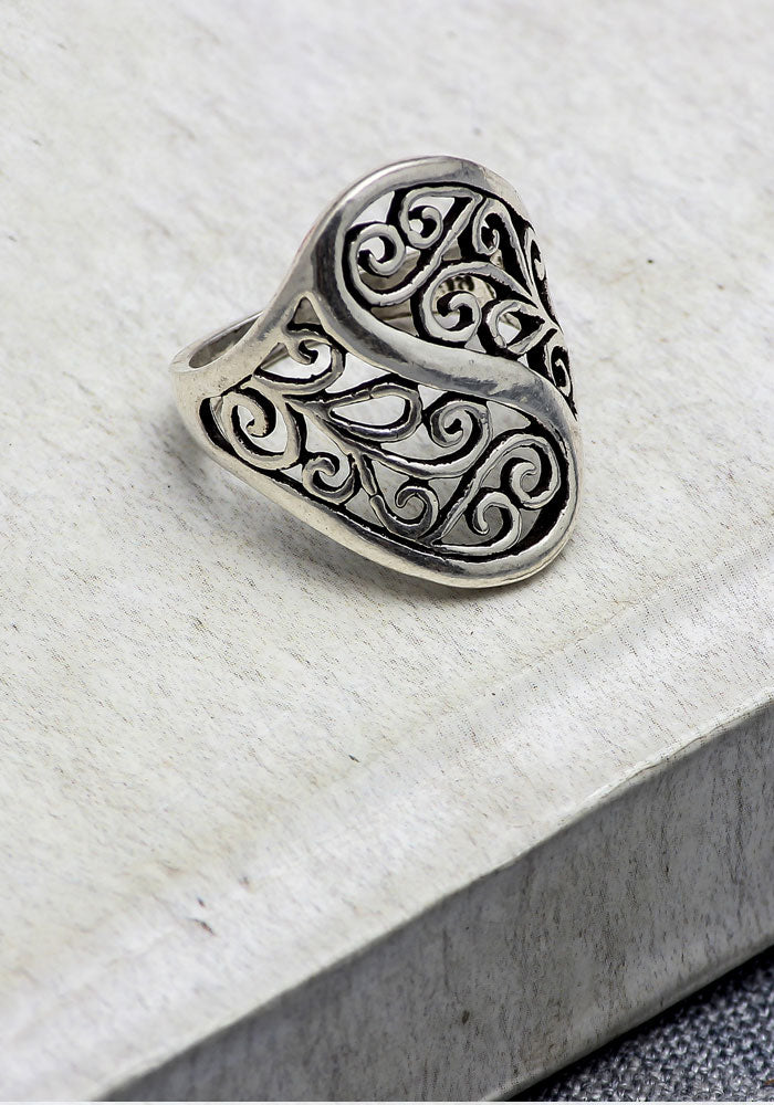 SILVER WIDE FILIGREE RING
